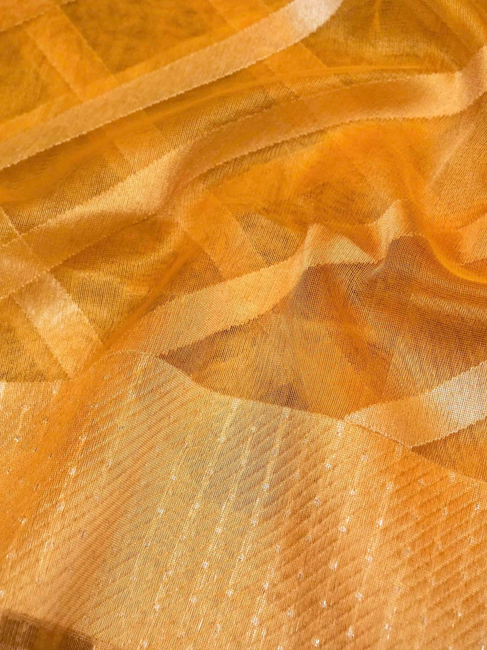 Handwoven Glittery Gold Kora Organza Silk Saree