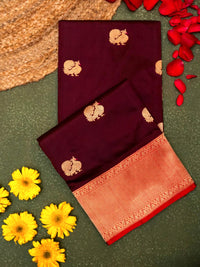 Handwoven Maroon Banarasi Katan Silk Saree