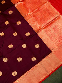 Handwoven Maroon Banarasi Katan Silk Saree