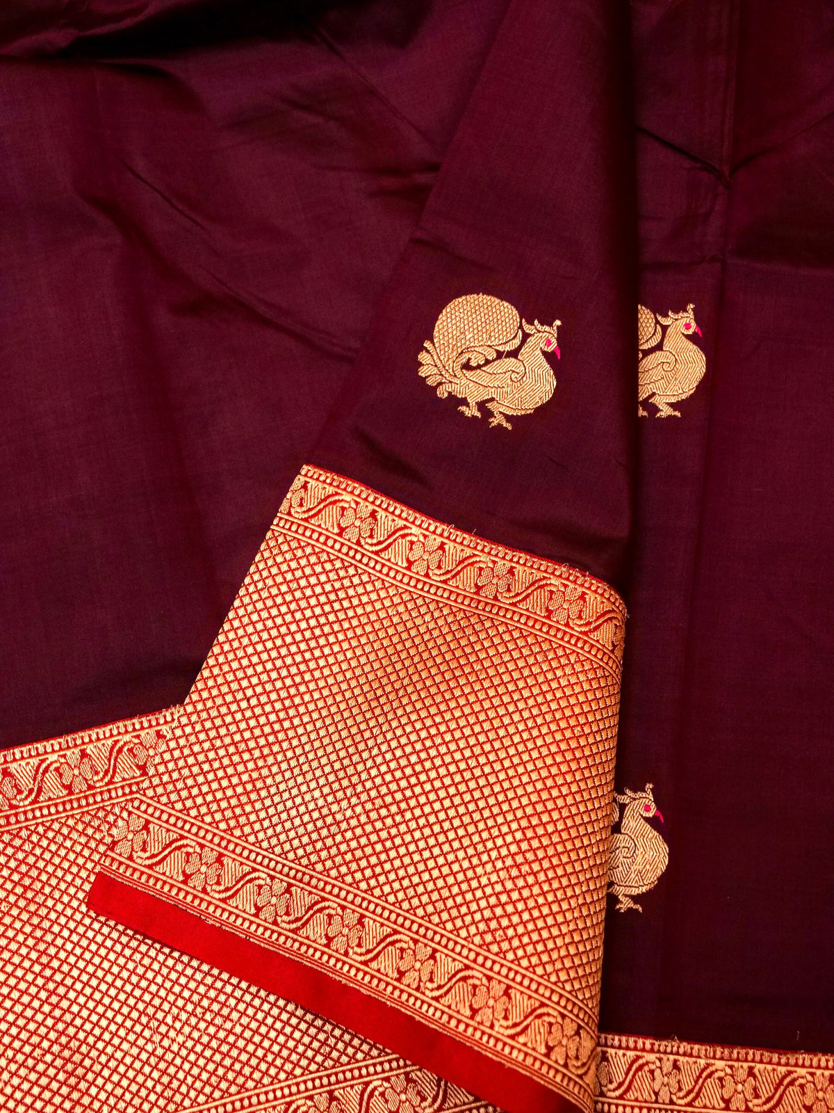 Handwoven Maroon Banarasi Katan Silk Saree