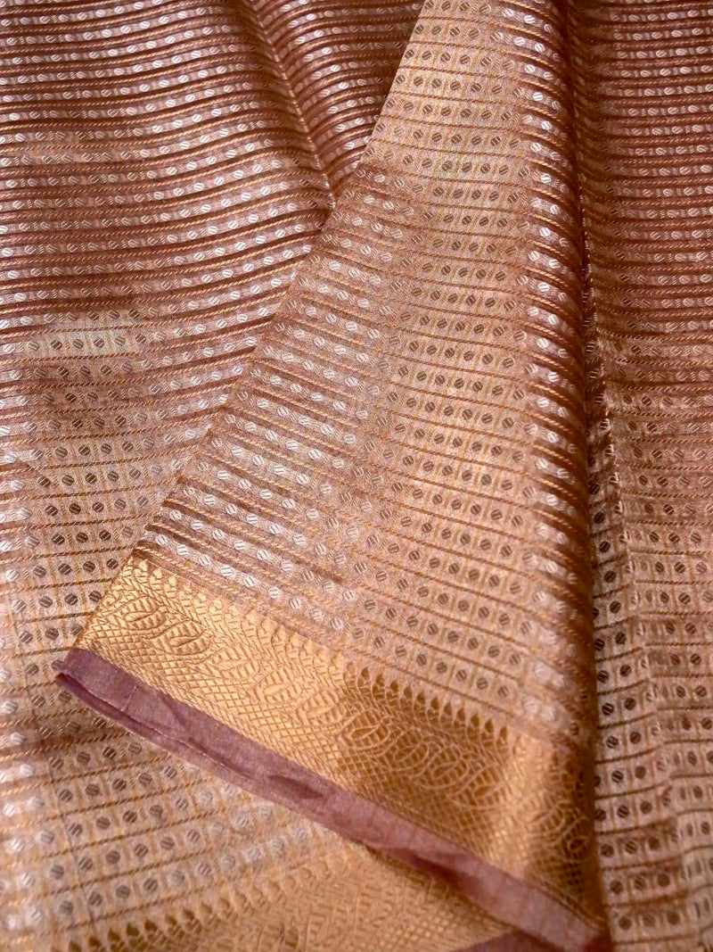 Handwoven Banarasi Coffee Brown Tissue Silk Saree