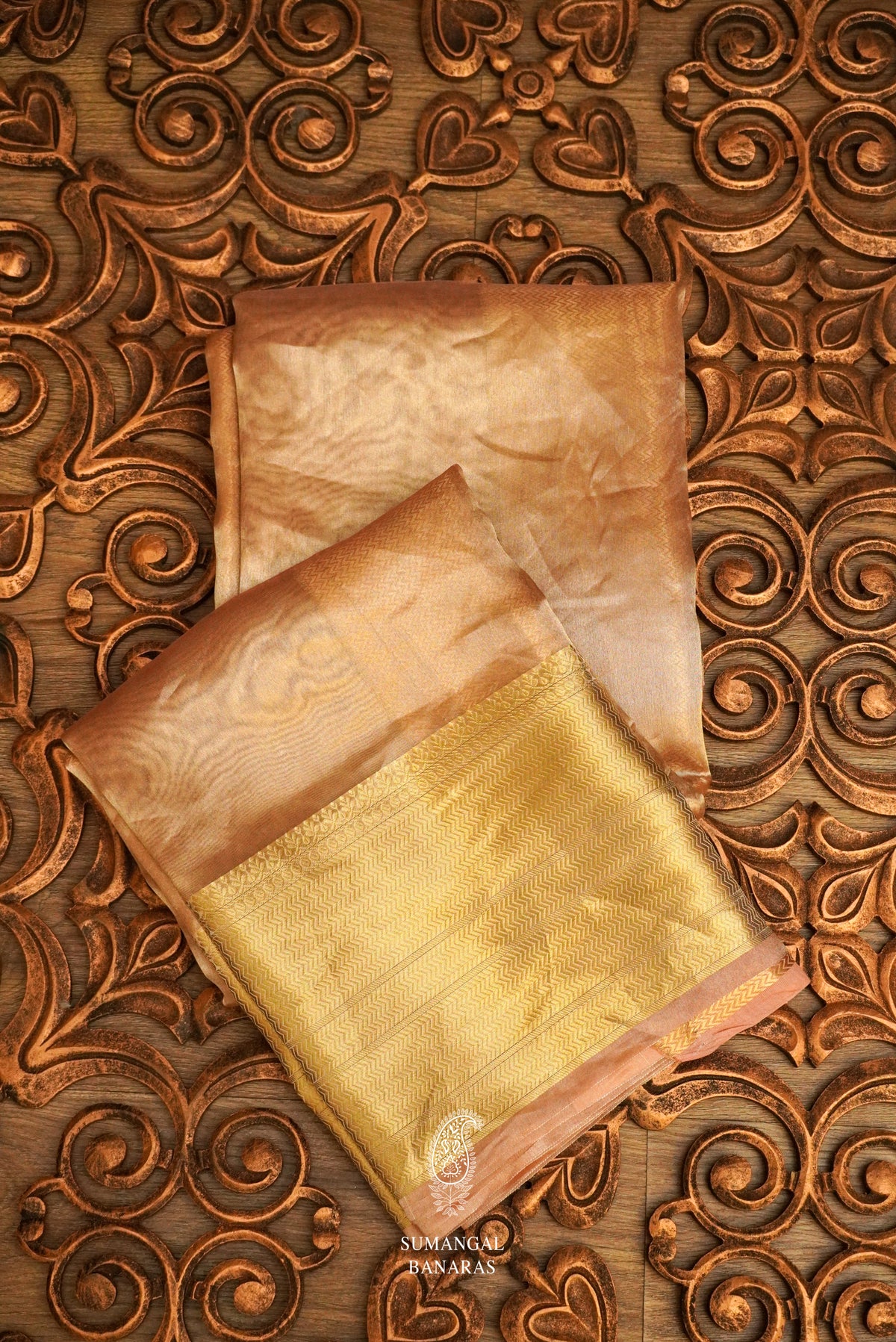 Handwoven Banarsi Pearl Gold Kora Silk Saree