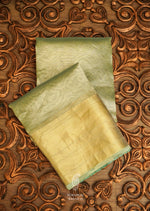 Handwoven Banarsi Mint Hint Kora Silk Saree