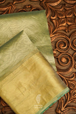 Handwoven Banarsi Mint Hint Kora Silk Saree