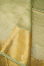 Handwoven Banarsi Mint Hint Kora Silk Saree