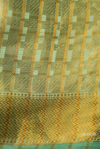 Handwoven Banarsi Mint Hint Kora Silk Saree