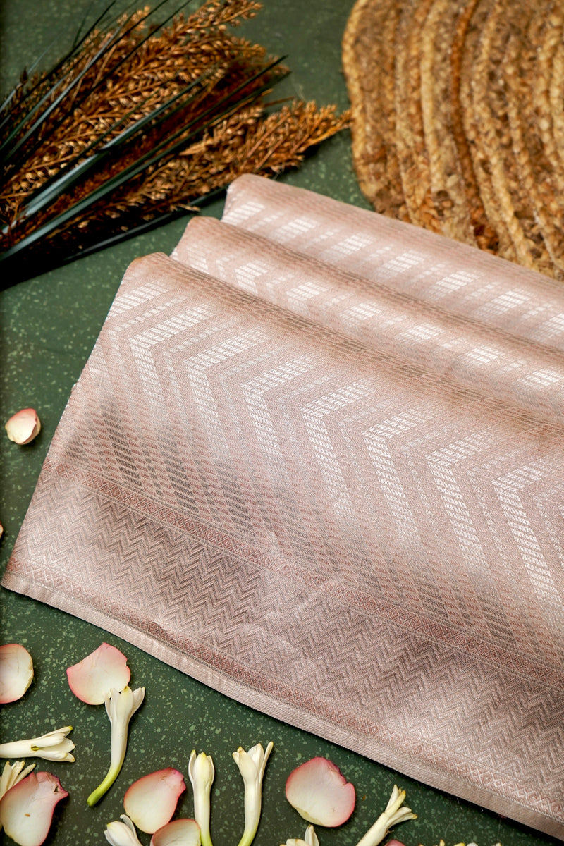 Handwoven Pastel Peach Banarasi Katan Silk Saree