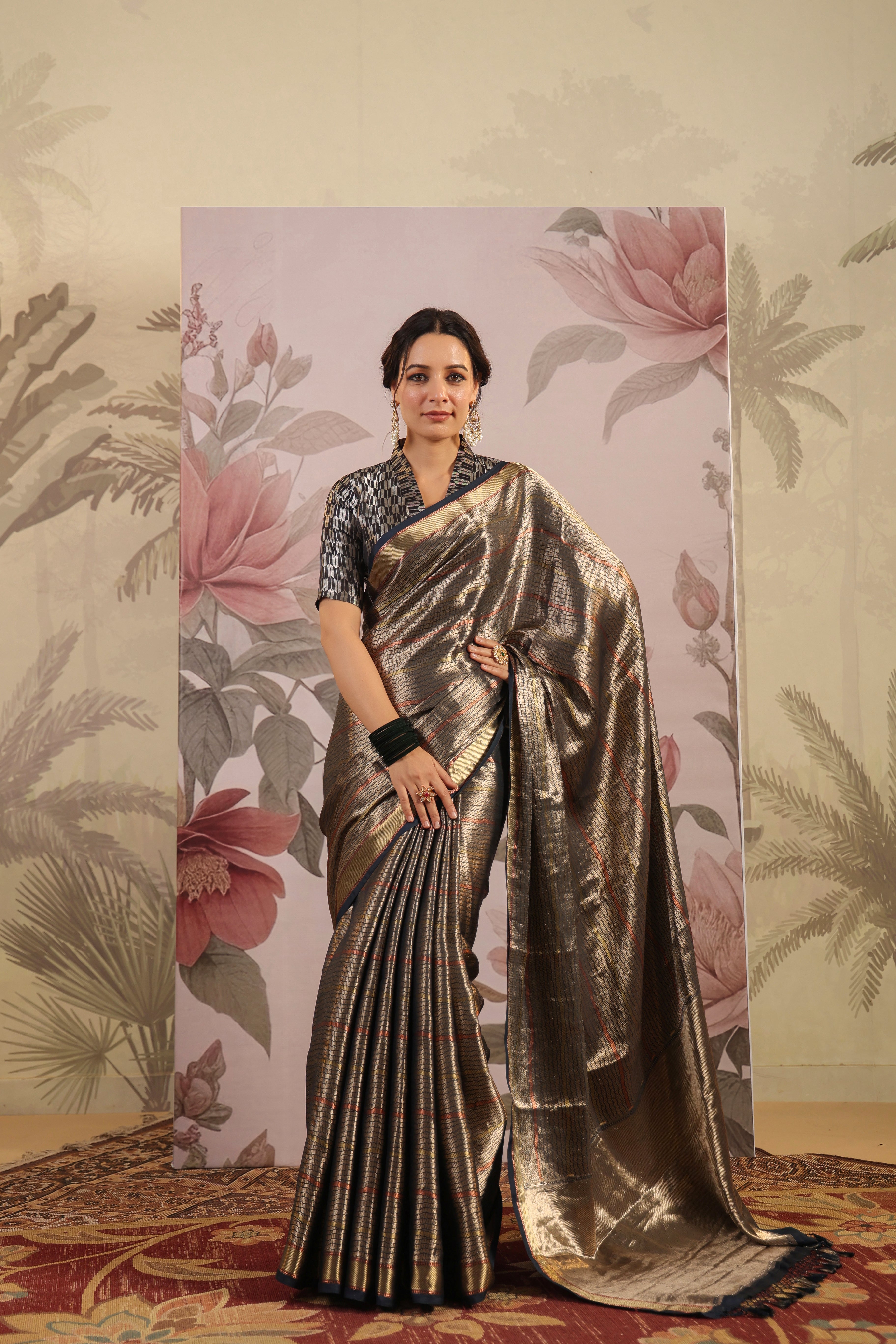 Ready to Wear Dual Tone Banarasi Silk Saree – Glamwiz India