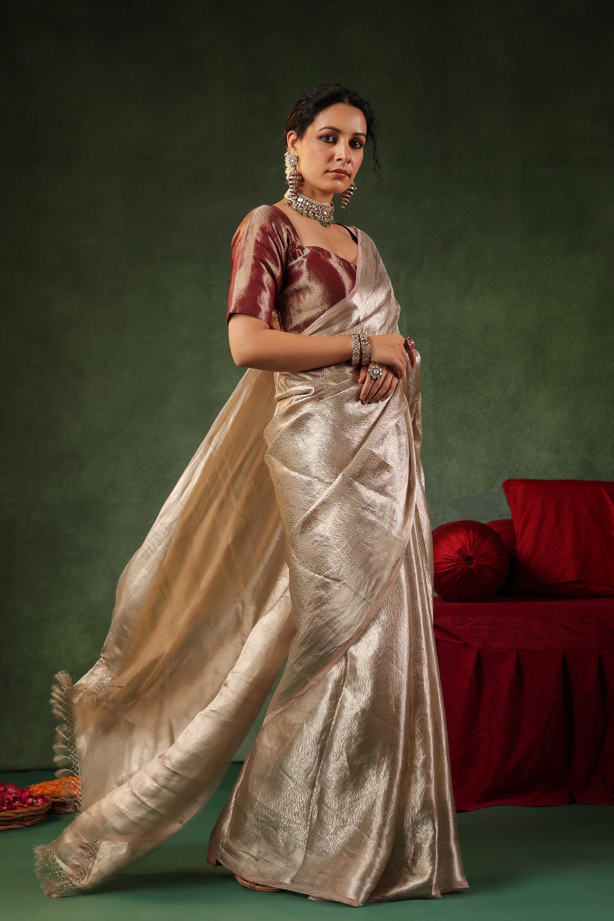 Moti | Handwoven Silver Banarasi Tissue Silk Saree