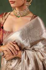 Moti | Handwoven Silver Banarasi Tissue Silk Saree