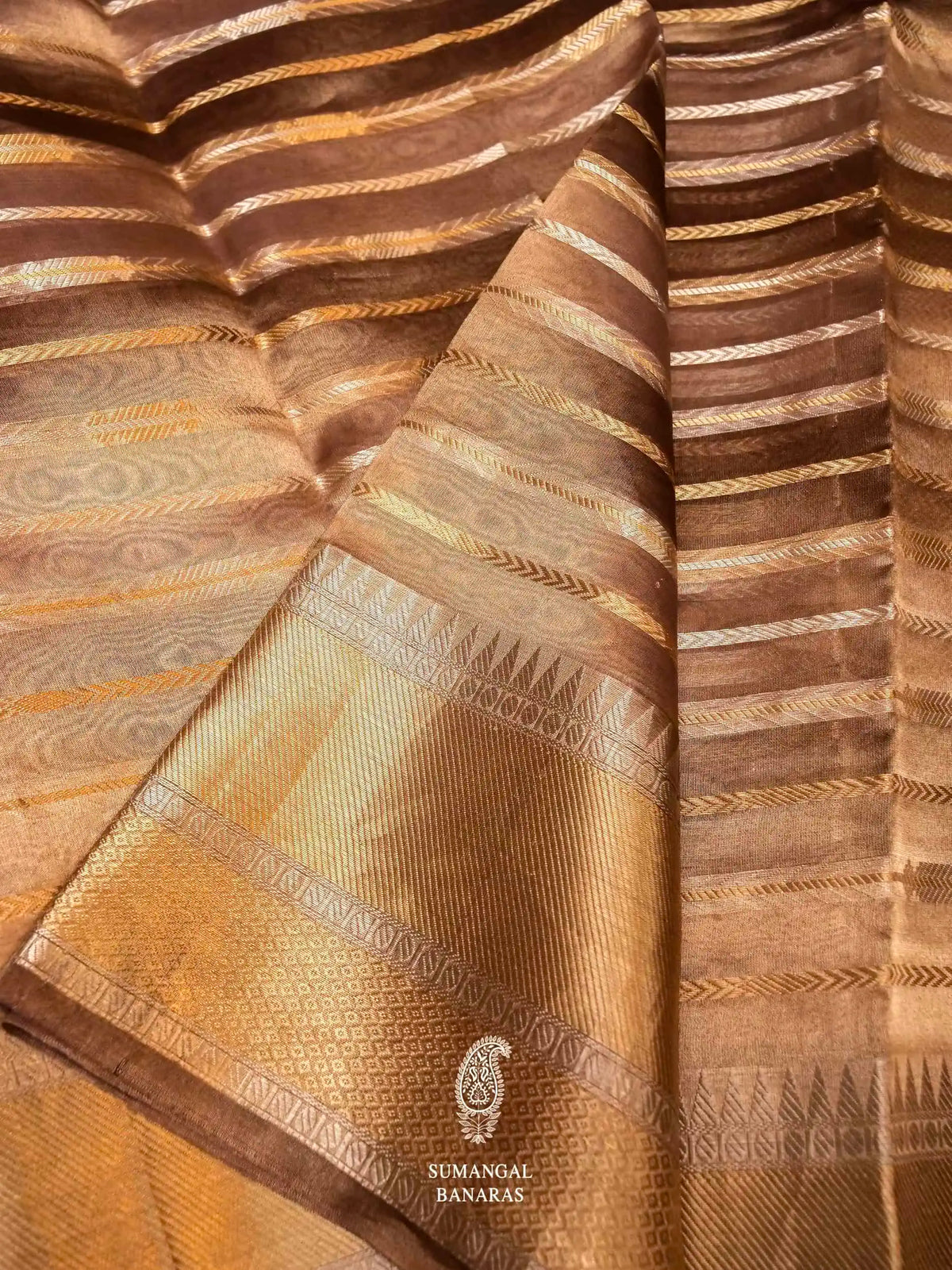 Handwoven Brown Banarasi  Tissue Silk Saree