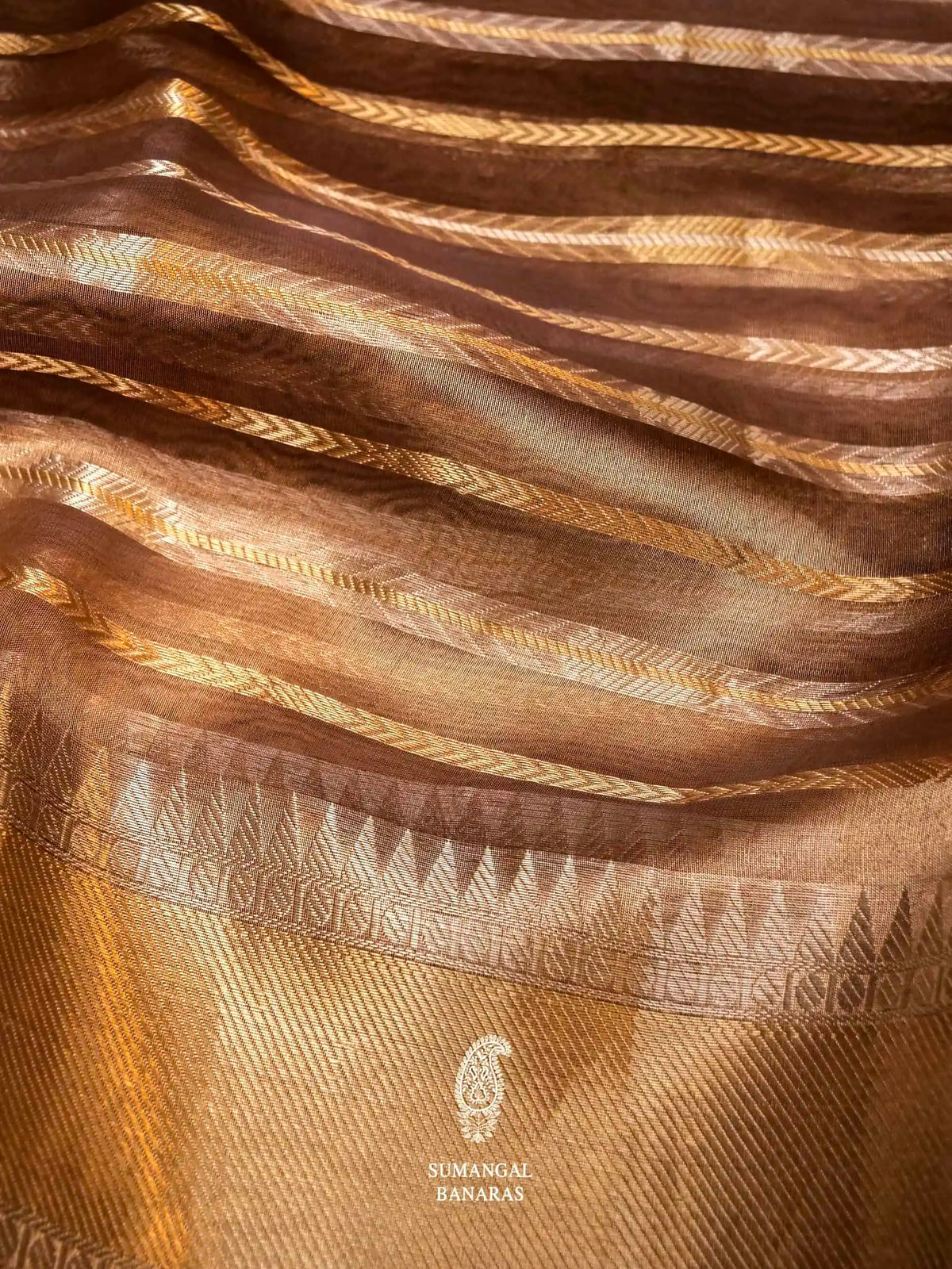 Handwoven Brown Banarasi  Tissue Silk Saree