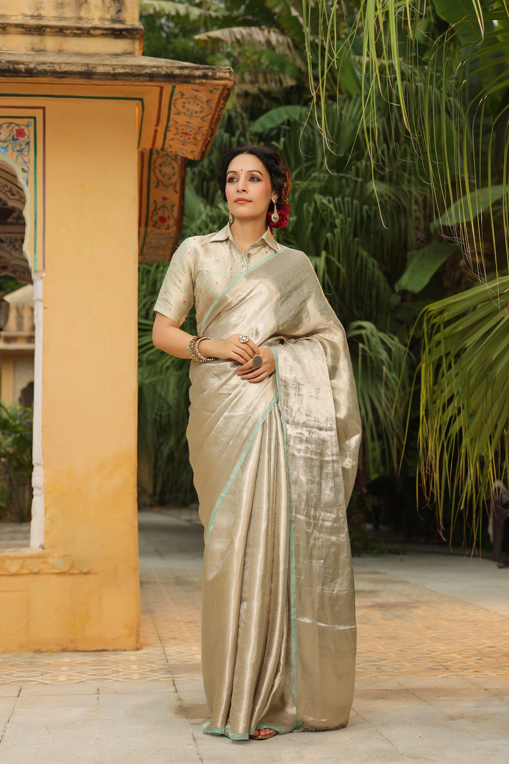 Bunkar | Handwoven Silver Banarasi Tissue Silk Saree