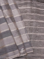 Handwoven Grey Banarasi Crush Tissue Silk Saree