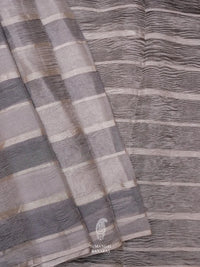Handwoven Grey Banarasi Crush Tissue Silk Saree