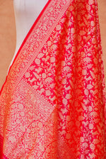Handwoven Red Banarasi Shikargah Katan Silk Dupatta