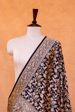Handwoven Black Banarasi Shikargah Katan Silk Dupatta