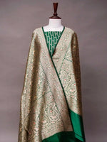 Handwoven Banarasi Bottle Green Katan Silk Suit