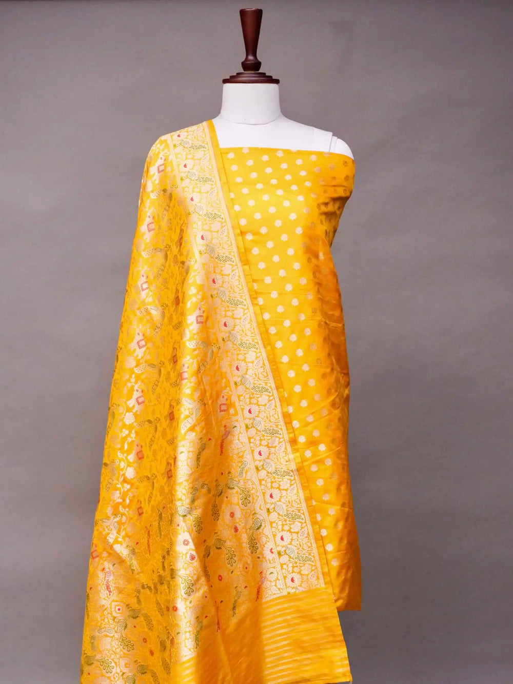 Handwoven Banarasi Yellow Katan Silk Suit