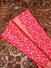 Handwoven Pink Banarasi Shikargaah Katan Silk Saree
