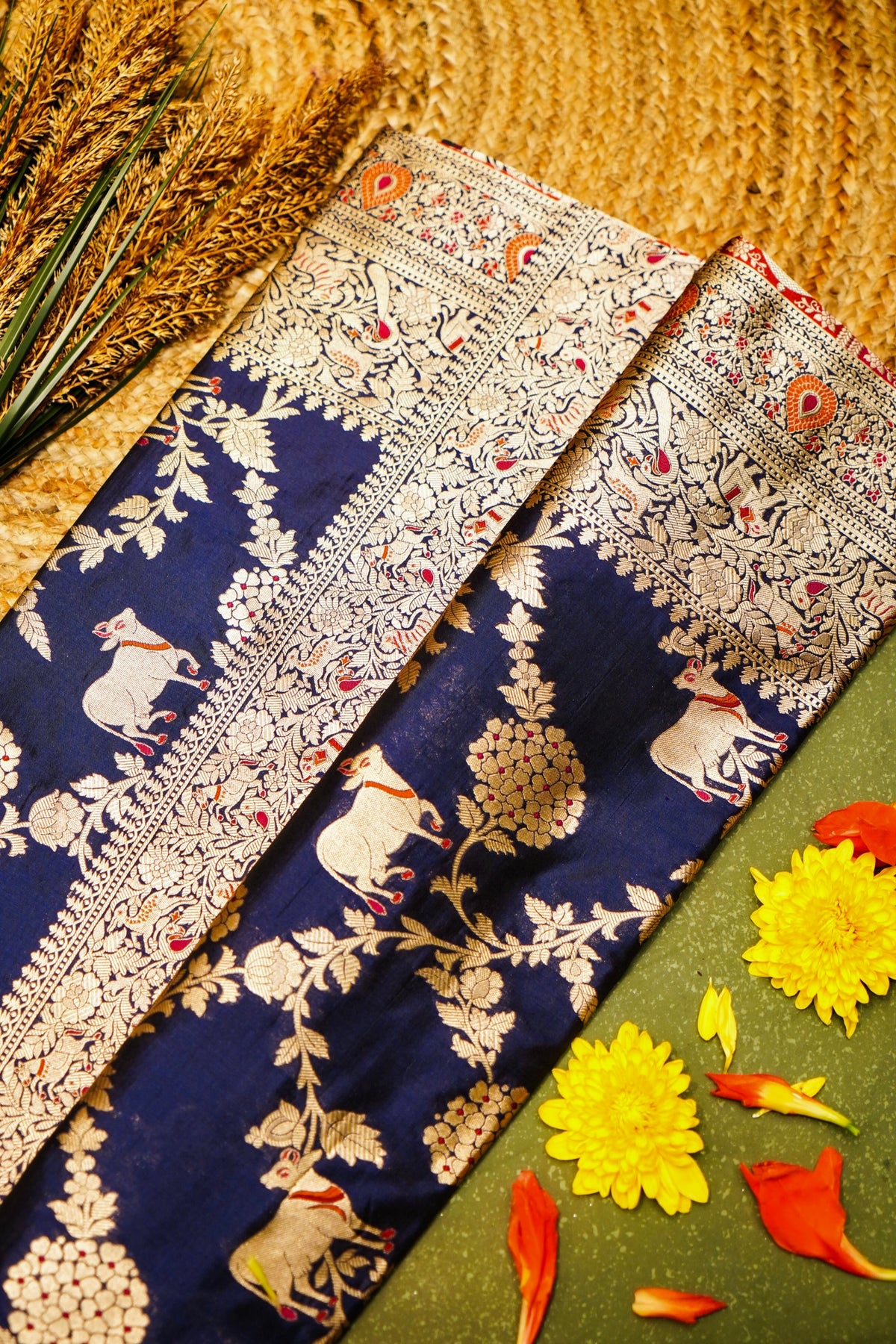 Handwoven Navy Blue Banarasi Katan Silk Saree