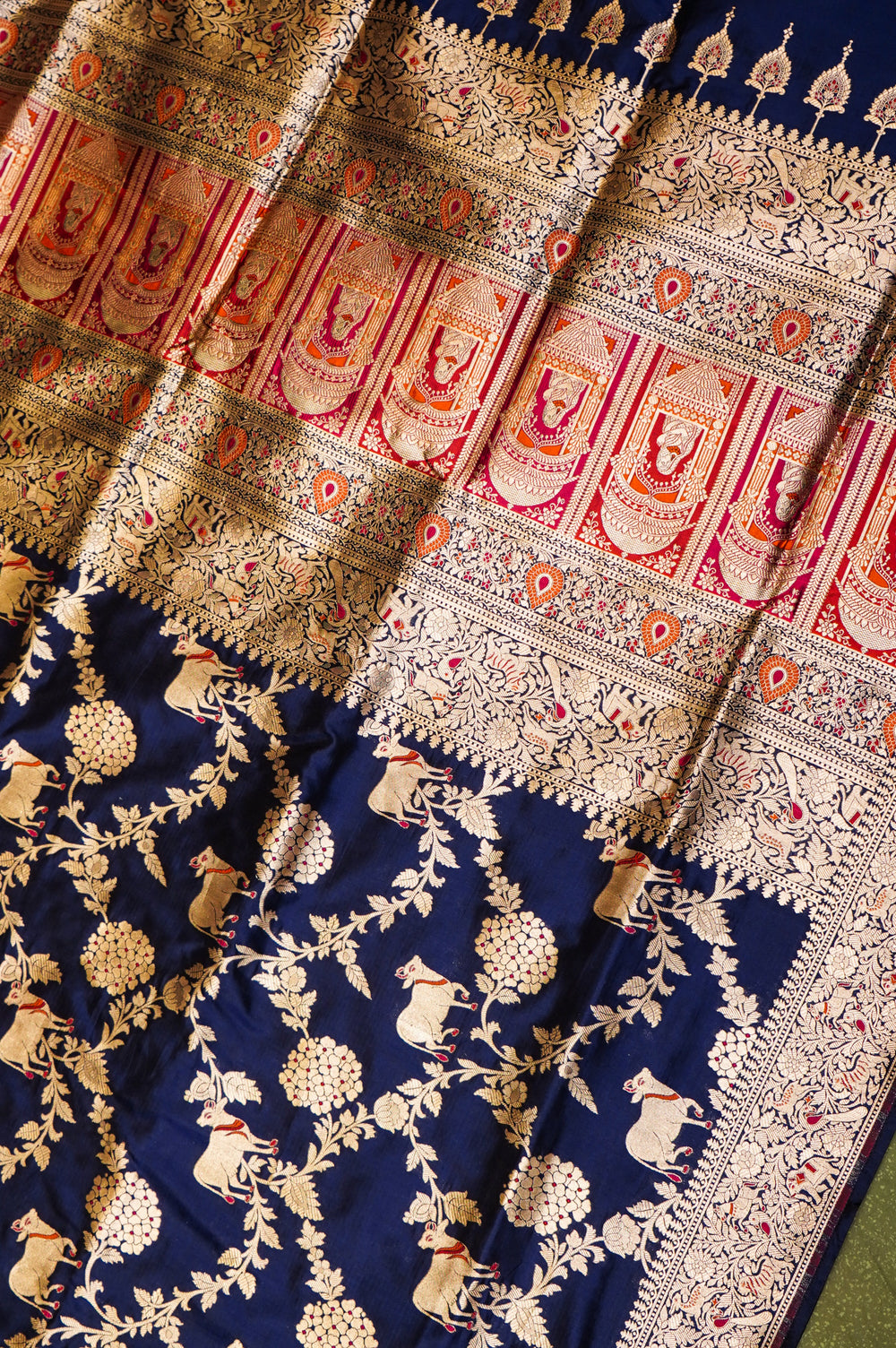 Handwoven Navy Blue Banarasi Katan Silk Saree