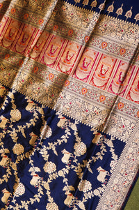 Handwoven Navy Blue Banarasi Katan Silk Saree