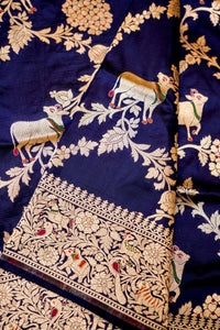 Handwoven Royal Blue Banarasi Katan Soft Silk Saree