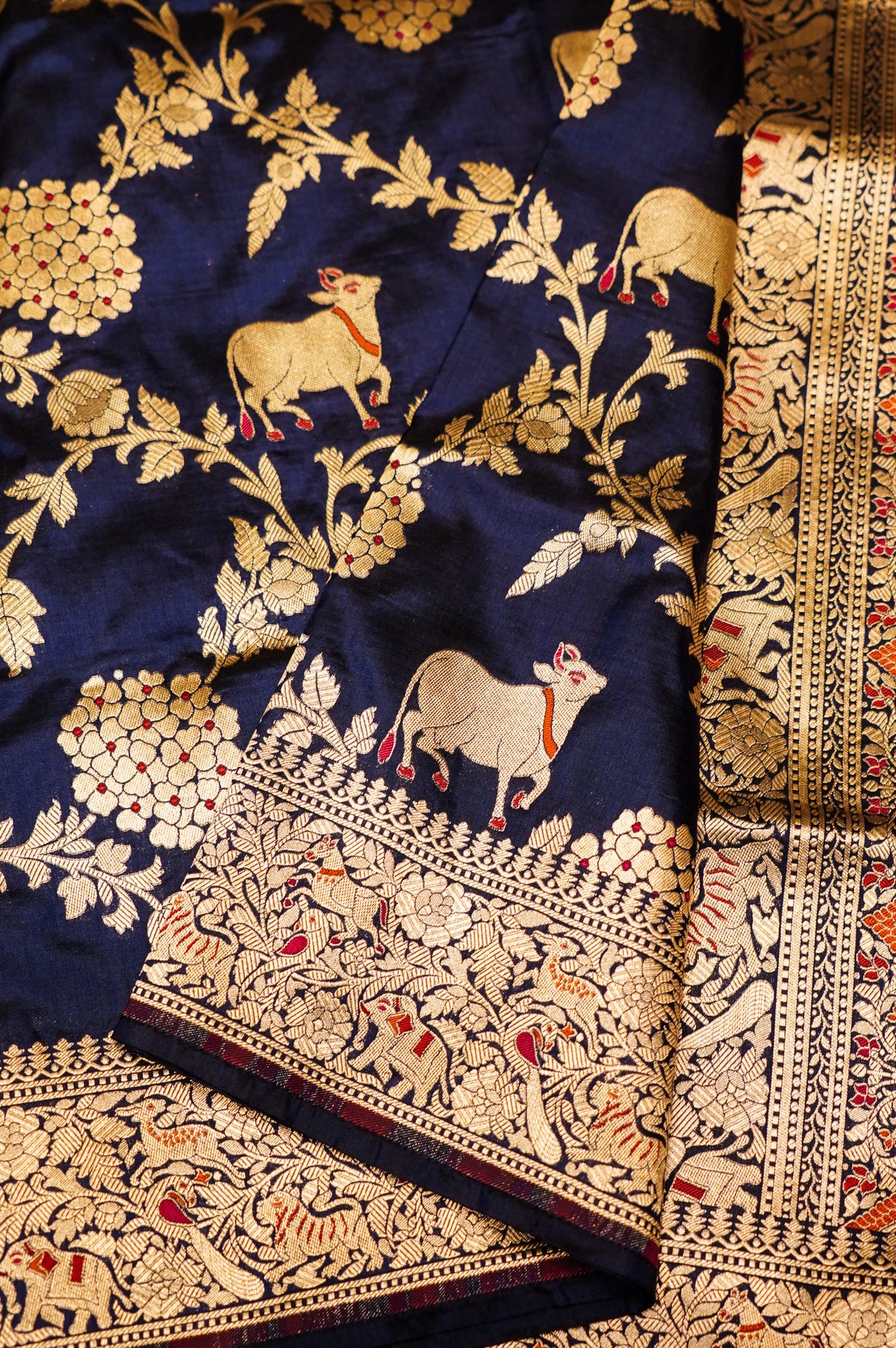 Handwoven Navy Blue Banarasi Katan Silk Saree