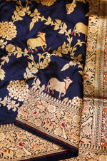 Handwoven Navy Blue Banarasi Katan Silk Saree