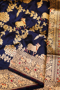 Handwoven Navy Blue Banarasi Katan Silk Saree