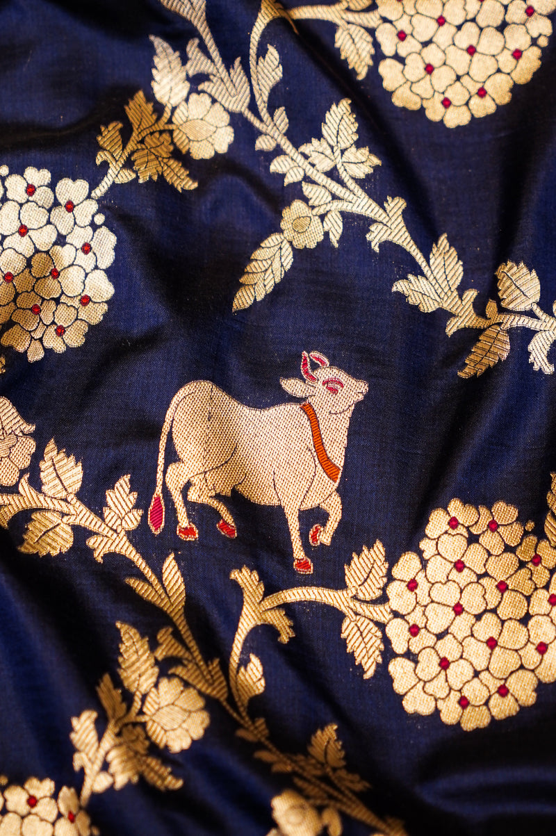 Handwoven Navy Blue Banarasi Katan Silk Saree