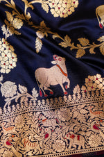 Handwoven Navy Blue Banarasi Katan Silk Saree