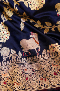 Handwoven Navy Blue Banarasi Katan Silk Saree