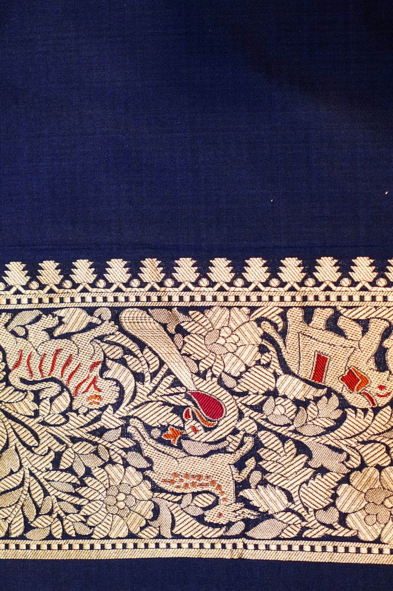 Handwoven Navy Blue Banarasi Katan Silk Saree