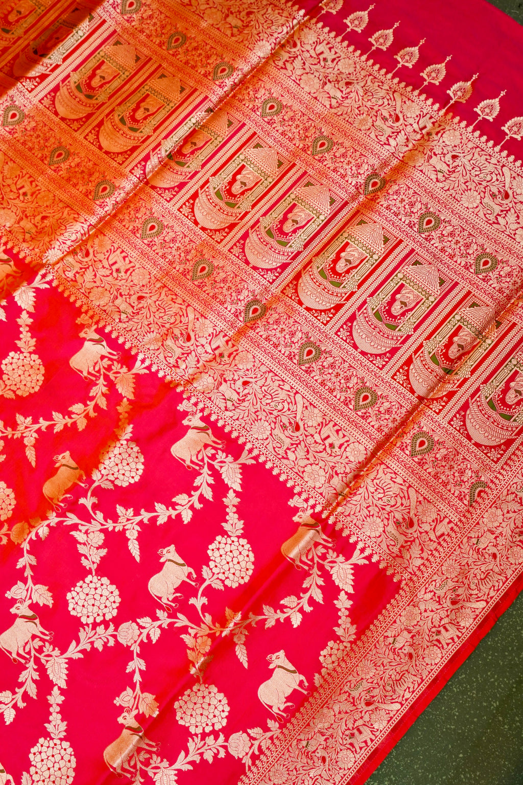 Handwoven Reddish Pink Banarasi Katan Soft Silk Saree