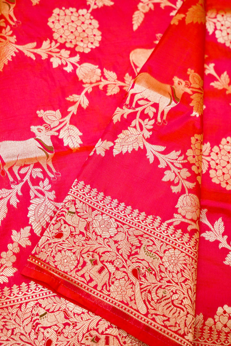 Handwoven Reddish Pink Banarasi Katan Soft Silk Saree