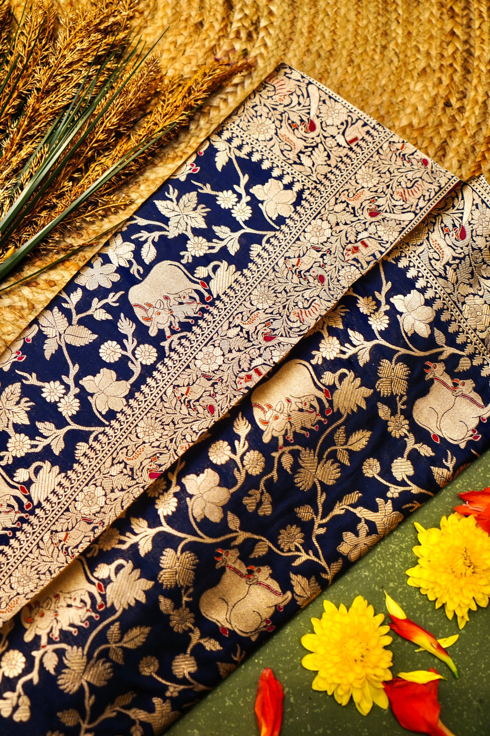 Handwoven Navy Blue Banarasi Katan Silk Saree