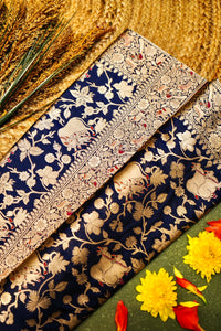 Handwoven Navy Blue Banarasi Katan Silk Saree
