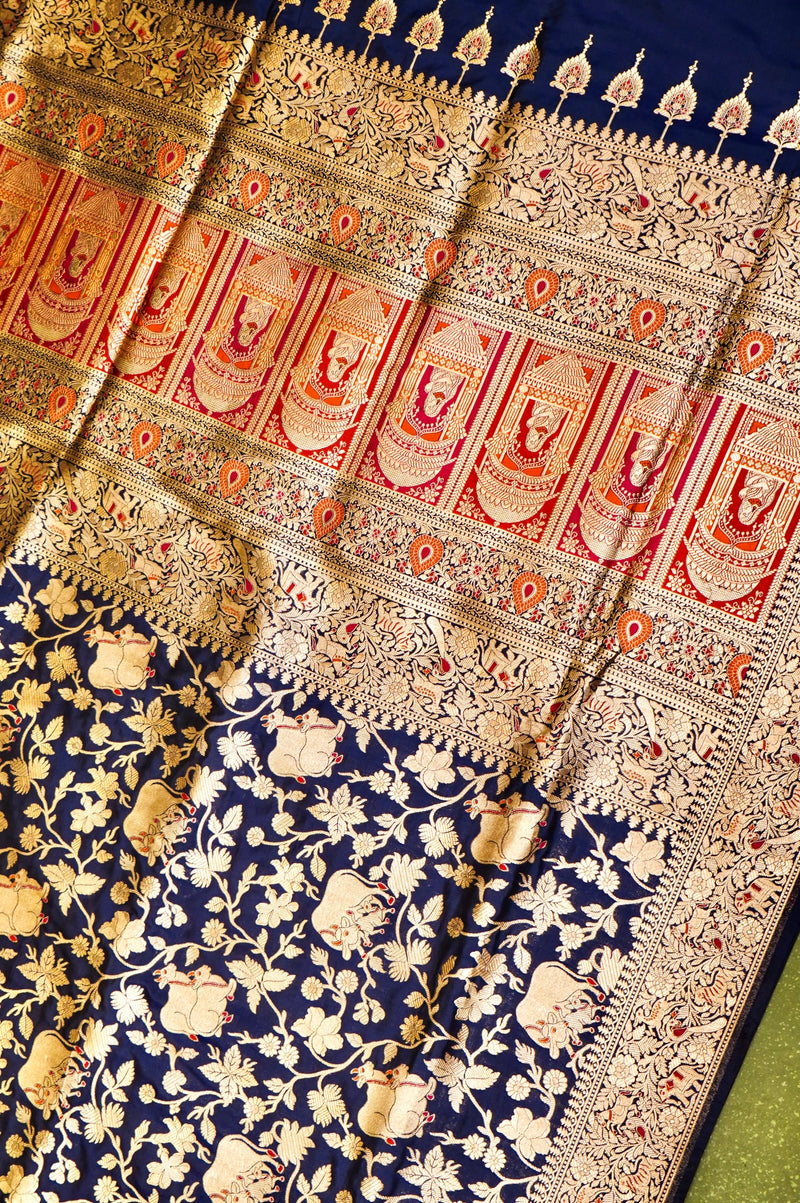 Handwoven Navy Blue Banarasi Katan Silk Saree