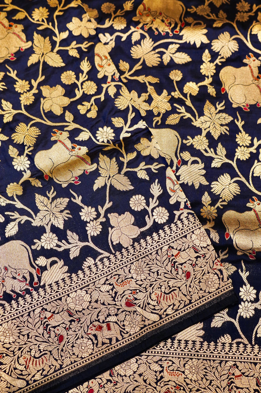 Handwoven Navy Blue Banarasi Katan Silk Saree