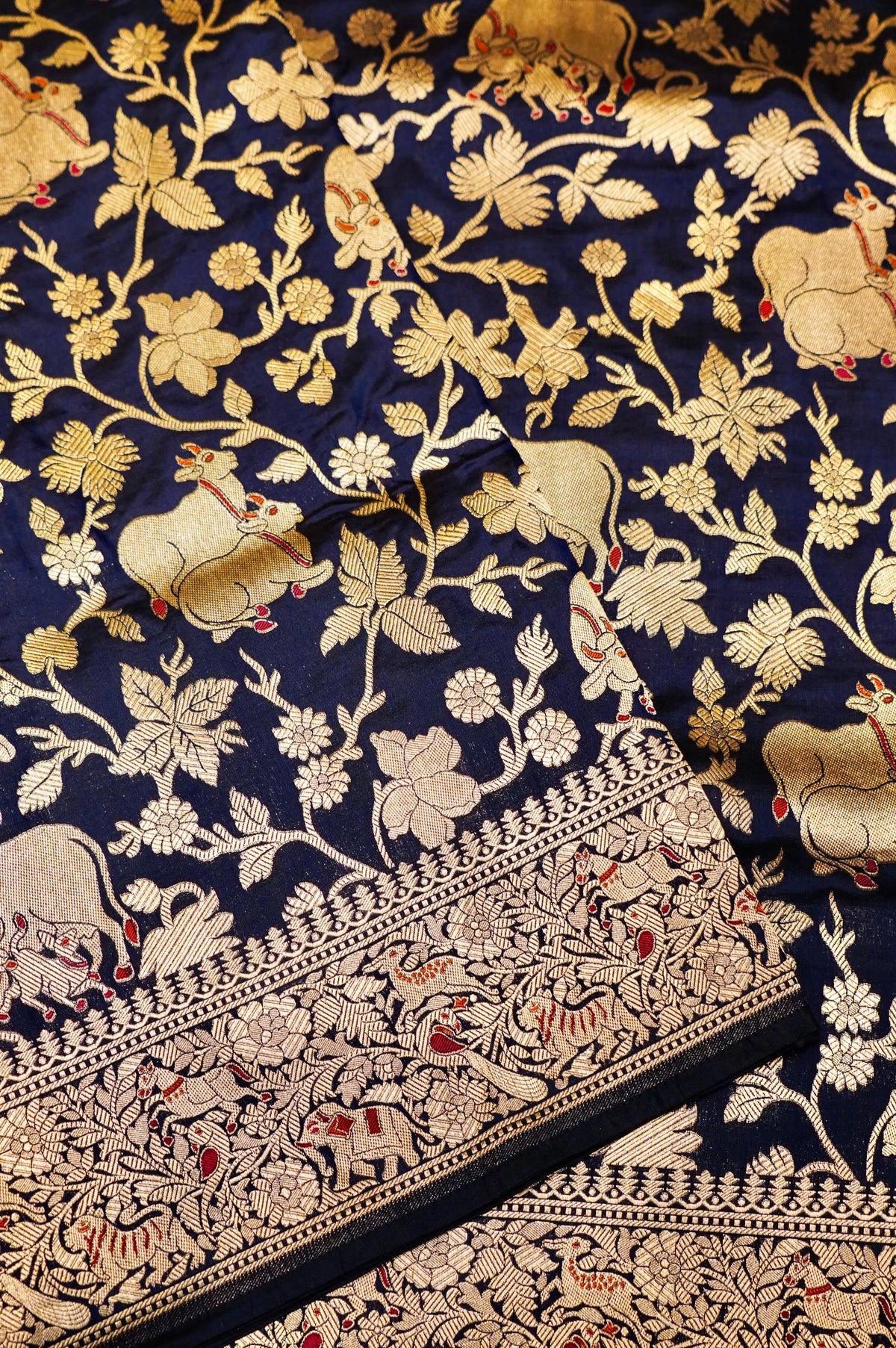 Handwoven Navy Blue Banarasi Katan Silk Saree