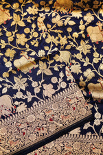 Handwoven Navy Blue Banarasi Katan Silk Saree