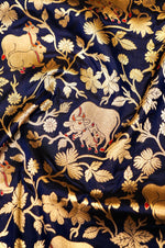 Handwoven Navy Blue Banarasi Katan Silk Saree