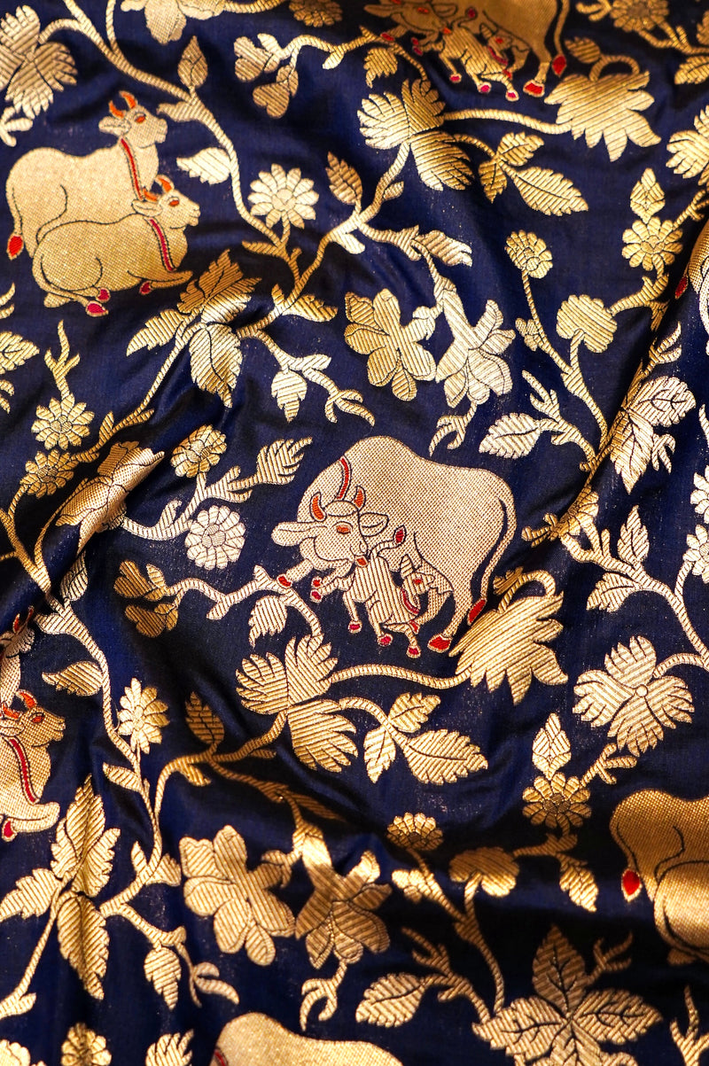 Handwoven Navy Blue Banarasi Katan Silk Saree