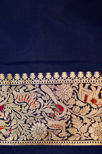 Handwoven Navy Blue Banarasi Katan Silk Saree