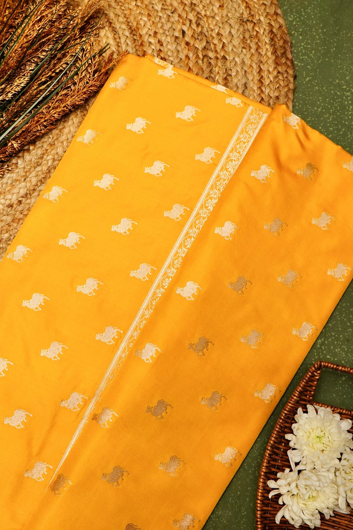 Handwoven Yellow Banarasi Katan Silk Saree