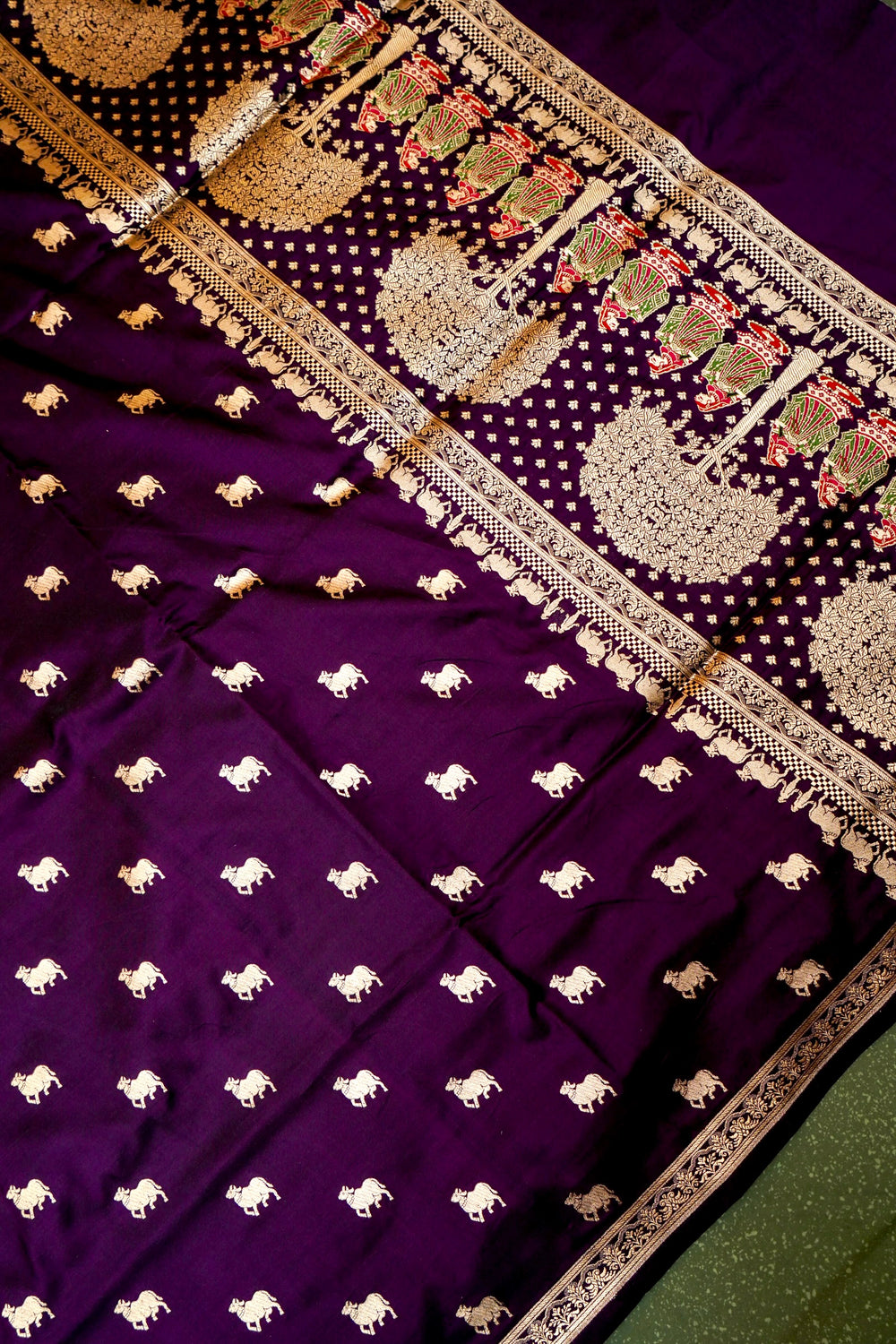 Handwoven Dark Purple Banarasi Katan Silk Saree