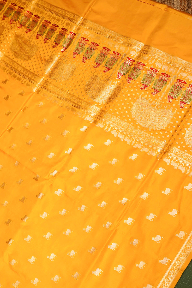 Handwoven Yellow Banarasi Katan Silk Saree