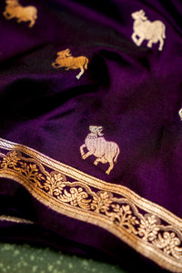 Handwoven Dark Purple Banarasi Katan Silk Saree